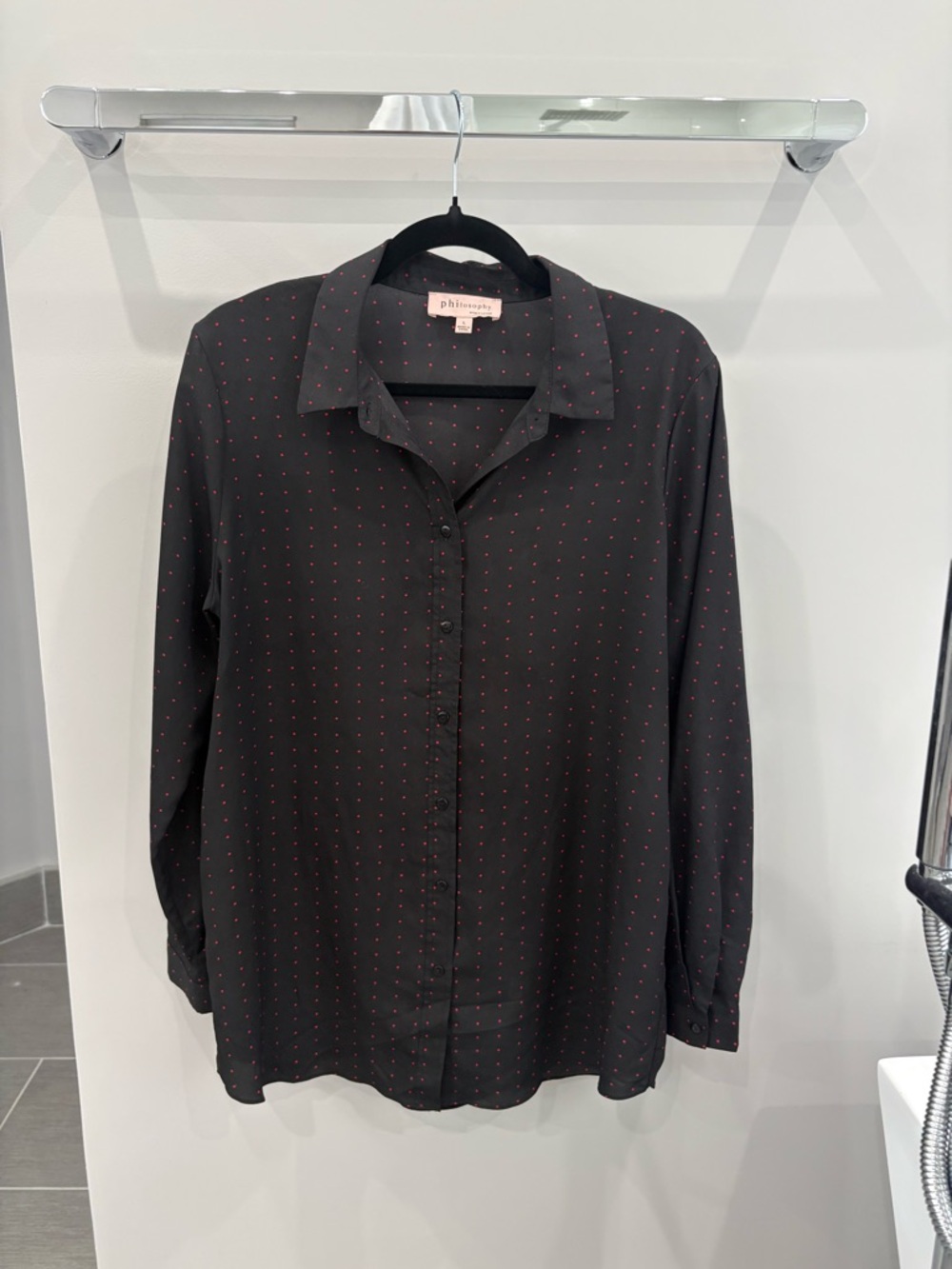 Philosophy Black Button-Down Shirt with Tiny Red Dot Print